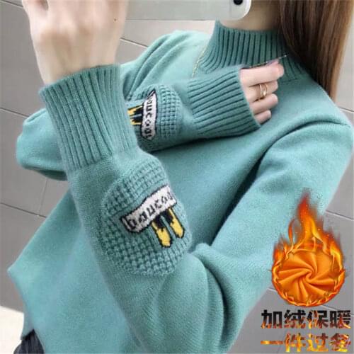 Woman Sweaters Chandails Womens Autumn and Winter Turtleneck Long Sleeve Pullover Short Loose Knitted Sweater
