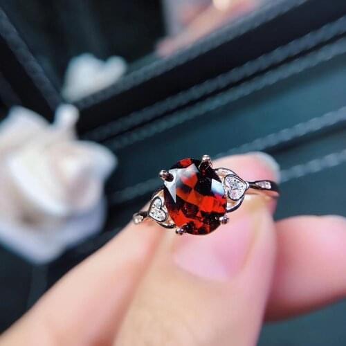 Fashion Lovely Lovely heart Natural red garnet gem Ring S925 Silver Natural Gemstone Ring Women wedding party gift fine Jewelry