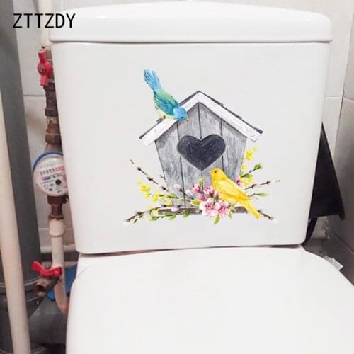 ZTTZDY 24.2×24.1CM Love Hut Flowers And Birds Cartoon Kids Room Wall Stickers Home Toilet Decor T2-1354