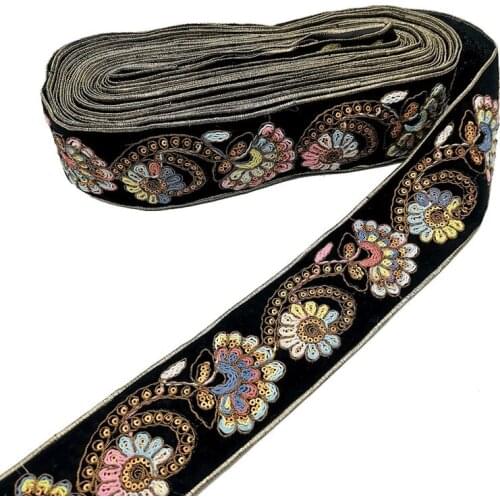 1Yard 6cm Flower Embroidery Ribbon Ethnic Lace Vintage Webbing Boho Trimming DIY Clothes Bag Accessories