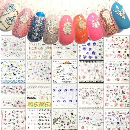 24 Sheets 3D Flower Nail Sticker DIY Nail Art Decorations Sticker adesivo de unha unhas Manicure Nail Stickers Decals NTL-40