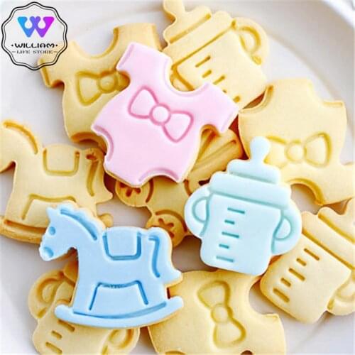 4Pcs/set Baby Type Plastic Baking Mold Kitchen Biscuit Cookie Cutter Pastry Plunger 3D Fondant Cake Decorating Tools