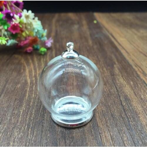 5sets/lot 30*20mm glass globe silver color 20mm base 8mm cap set Glass vial pendant glass pendants hollow glass dome charms