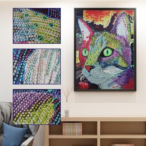 5D Special Shaped Animal Diamond Painting DIY Green Eye Cat Diamond Embroidery Rhinestone Cross Stitch Crystal Crafts Gifts