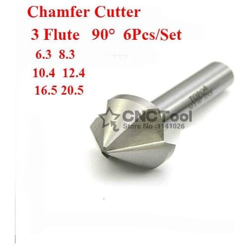 6pcs 3 Flute 90 Degree HSS Chamfer Cutter Chamfering Drilling Mill Drill Set Milling Cutting Tool Set