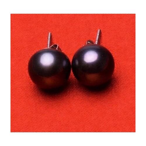 8-9MM Super Big Size Genuine Natural Freshwater Pearl Stud Earrings Jewelry Hot Cheap Sale Black Color