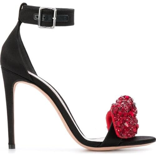 Summer Rhinestone Bowtie Open Toe Sandals Silk Ankle Strap Bling Bling Crystal Wedding High Heels Celebrity Party Sandalias