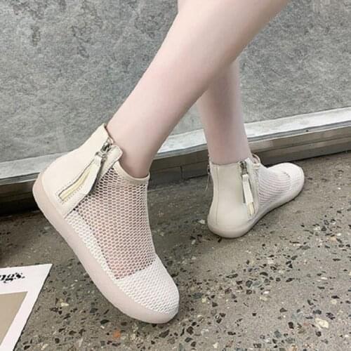 Round Head Breathable Zipper Flat Bottom Comfortable Ladies Martin Boots Summer Korean Style Short-Tube Temperament Mesh Boots