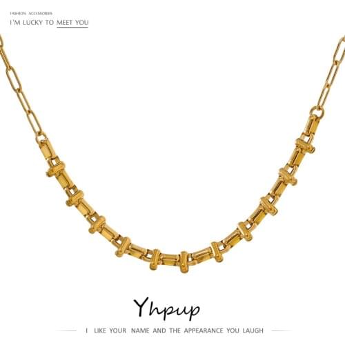 Yhpup New Metal 18 K Short Chain Choker Necklace for Women Gold Color Stainless Steel Jewelry joyería acero inoxidable mujer