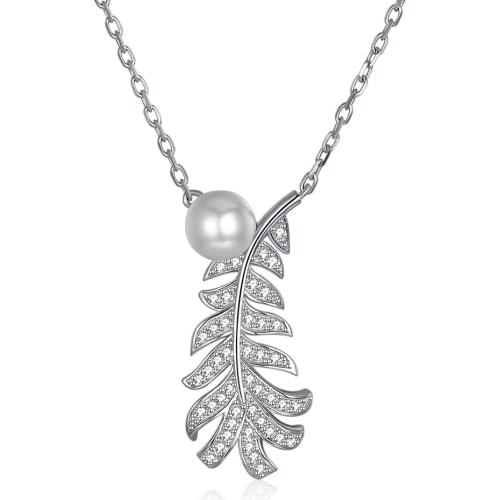 ZEMIOR S925 Sterling Silver Crystal Pearl Pendant Necklaces For Women Plant Leaves Necklace Party Personality Fine Jewelry