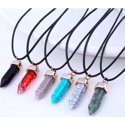 Elegant Women Pendant Necklaces Collier Pretty Semi-precious Larvikite Colored Crackled Quartz Necklace Fashion Jewelry 2020