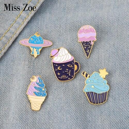 Planet Ice Cream Enamel Pin Custom Cupcake Dessert Brooches Badges for Bag Clothes Cartoon Playful Universe Jewelry Gift for Kid