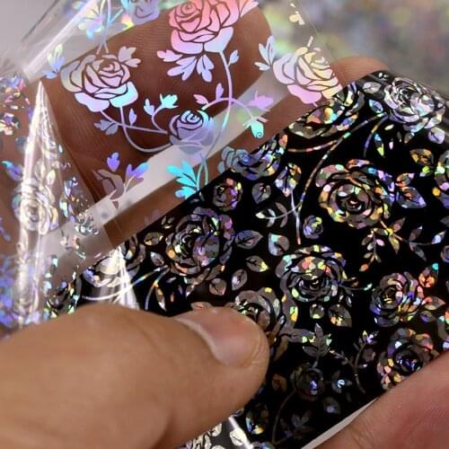 4*100cm Holographic Nail Foil 3D DIY Rose Flower Manicure Nail Art Transfer Starry Sticker Nail Decorations Accessories