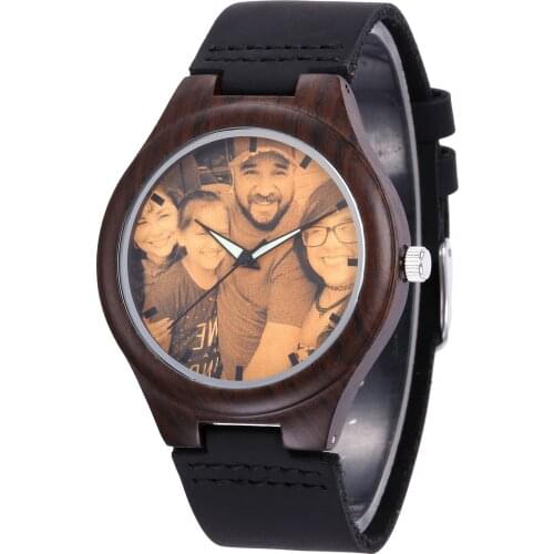 Personality Custom Photo Wooden Watch for Lovers Creative Couple Watches Genuine Leather Quartz Wristwatch for Men/Women Gift