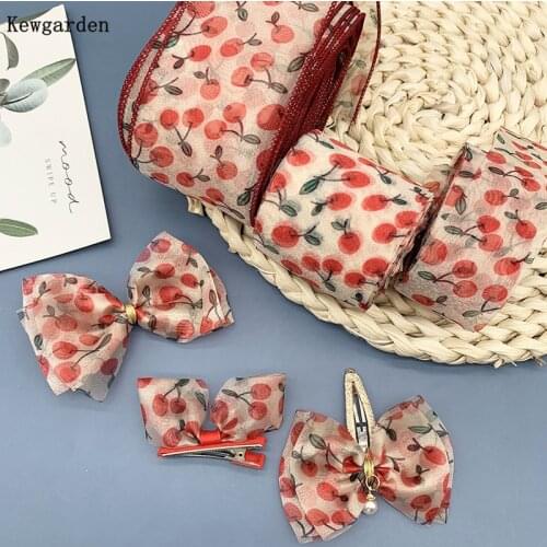 Kewgarden Cherry Fruit Voile Ribbons 1.5" 4cm 6cm Handmade Tape Crafts DIY Bow Hair Accessories Gift Packing Wholesale 22 Yards