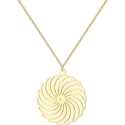 Kinitial Fashion Circle Spiral Pendant Choker Necklace Fashion Women Stainless Steel Chain Round Necklaces Jewelry Party Gift