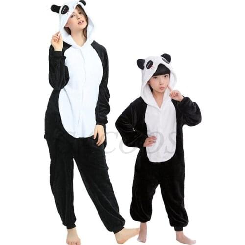 Toddler Girls Panda Lion Fox Jumpsuits Mother Kids Anime Homewear Winter Kigurumi Teens Boys Flannel Sleepwewar Womens Onesies