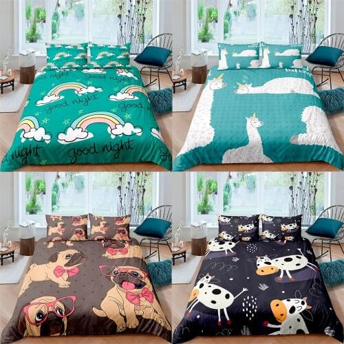 Pug Dogs Bedding Set King Queen Cartoon Duvet Cover Animal Bed Set Bed Linen Panda Twin Full Queen King Size For Kids Girls Gift