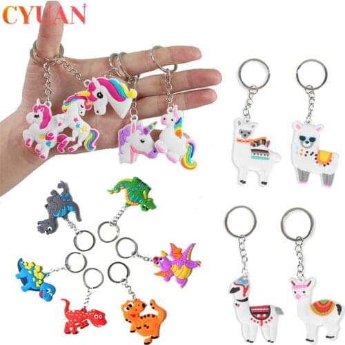 Llama Dinosaur Unicorn Keychain Kids Favors Gifts Key Chain Animal Key Rings Kids Birthday Party Supplies Unicorn Party Decor