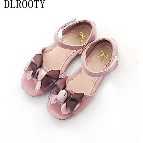 Summer Children Sandals Shoes Girls Bow-knot Princess Kids Party Fashion Beach Cutout Leather Toddler Baby Breathable