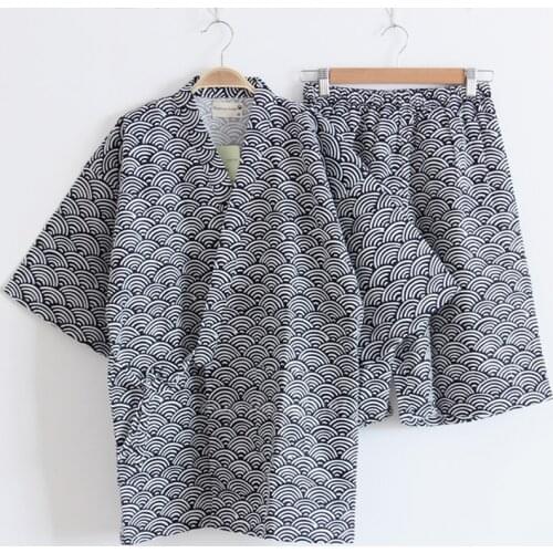 Summer Pajamas Set for Men Japanese Traditional Kimono Yukata Top Shorts Clothing Suit Samurai Male Sleepwear Bathing Robes