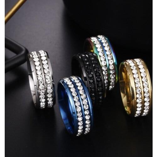 MixMax 50PCs Mens Womens Rings 2 Rows Rhinestone Fashion Jewelry Bands Wholesale Wedding Party Favor
