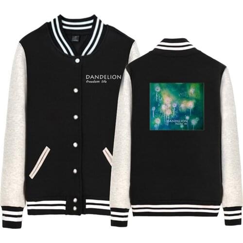 Man Baseball Jacket Boy Coat Red Seeded Dandelion Freedom Life Taraxacum Green Plant Original Design Autumn Winter ZIIART