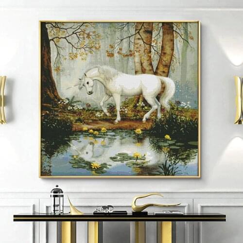 Beautiful unicorn Cross Stitch Animal natural scenery embroidery kit,14CT Printed Fabric, DIY Handmade Needlework Art Home Decor