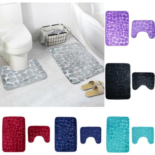 Bath Mat Set 2 Piece Non Slip Rubber Pedestal Mat Toilet Greek Bathroom Rugs