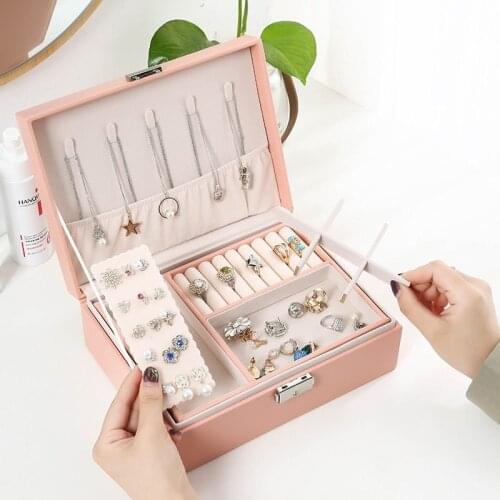 New High Quality Leather Jewelry Box Travel Jewelry Organizer Multifunction Necklace Earring Ring Storage Box Gifts