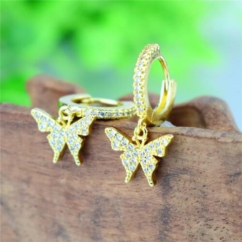New Fashion Shiny Zircon Butterfly Earrings Simple Temperament Personality Small Womens Earrings Gifts