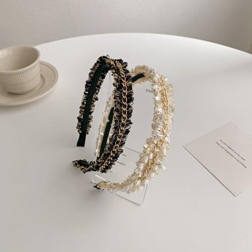 Black Solid with Chain Wide Bezel Hairband Headwear Women Brief Headband Girls Hair Bands Hoop for Children Hair Accessories