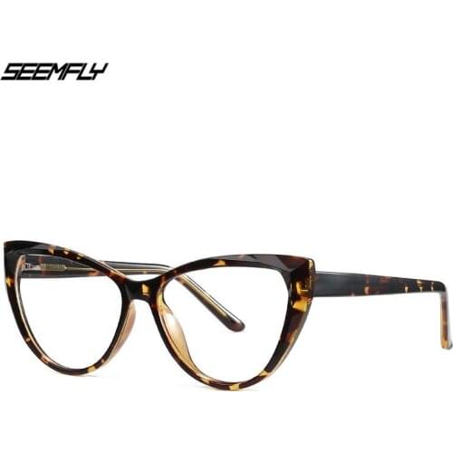 Seemfly Fashion Cat Eye Anti Blue Light Glasses Frame Women Vintage Clear Lens Eyewear Classic Personality Optical Flat Mirrors