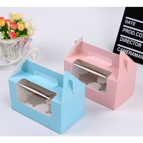 Portable muffin box pink round cupcake box mousse cupcake baking box open window west point box