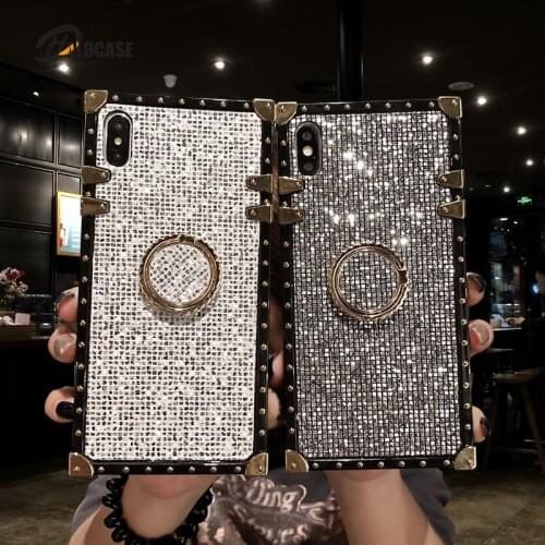 Luxury Square Rivet Metal Stand Case For iPhone 12 11 Pro 7 8 Plus X XR XS MAX Phone Cases for Samsung Galaxy Note10 20 S10 Plus