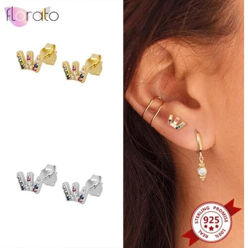 925 Sterling Silver Ear Needle Crown Stud Earrings for Women Rainbow Crystal Earrings Exquisite Tiny Earrings Fashion Jewelry