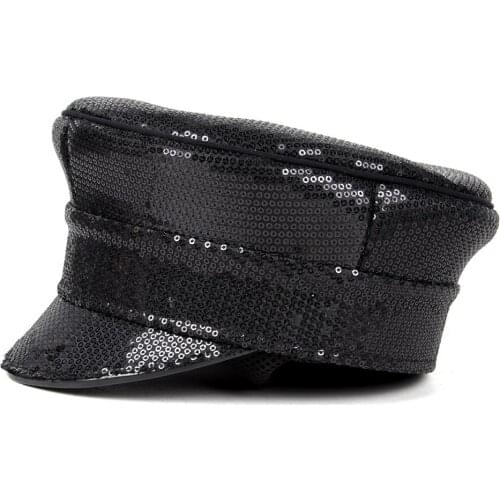 Women Men Military Hat Sequin Burning Police Sergeant Hat Yacht Week Performance Captain Hat Festival Part Hat