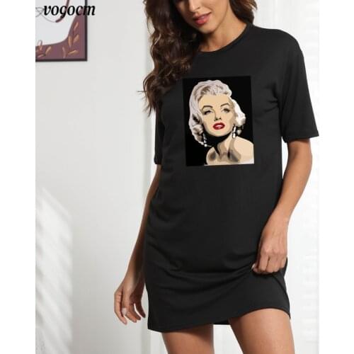 Fashion Dress Loose White Mujer Short Sleeve Mini Dresses Casual Black Tshirt Streetwear Vintage Clothes