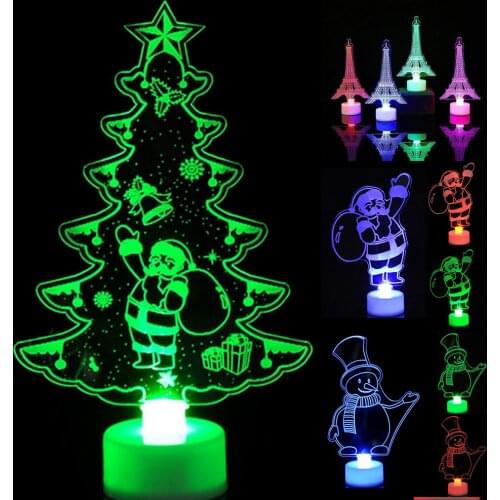 Xmas Santa E-iffel Towers Colorful LED Acrylic Plate Light Table Lamp Christmas Night Light Home Christmas Decorations