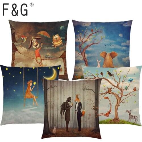 Mysterious Imagination Animal Cushion Cover Forest Child Magical Cloud Sky Moon Star Dream Fairy Tale Sofa Throw Pillowcase