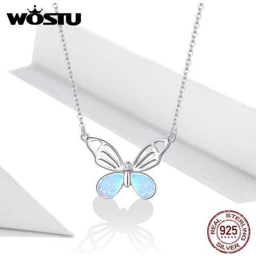 WOSTU New 100% Original 925 Sterling Silver Butterfly Pendant Necklaces For Women Classic Fine Brand Jewelry Gift BNN216