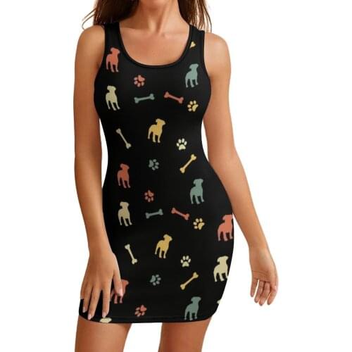 Jack Russell Terrier Dress Sleeveless Polyester Women Tight Bodycon Autumn Curvy Elegant Pattern One-Piece Dress