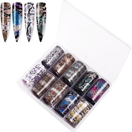 10 Roll/box SnakeskinPrint Nail Stickers Transfer Foil Nail Art Sticker 3D Decals Slider Nail Accessories for Nails Design