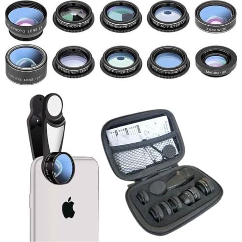 10in1 mobile Phone Lens Kit Fish eye Wide Angle Telescope Macro Lens for iphone huawei samsung galaxy android celphones