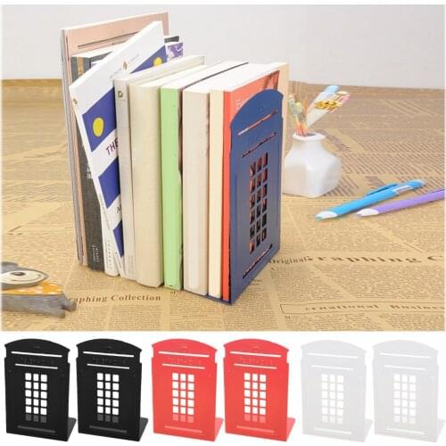 2pcs Universal Vintage Telephone Booth Decorative Bookends Heavy Duty Metal Book Ends Holder Supports for Home Office Organizer
