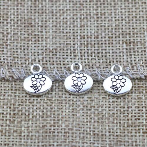 20 Pieces 24*22mm Mixed Alloy Antique Silver Color Flower Round Charms Bracelet Pendant Accessory For DIY Jewelry Making