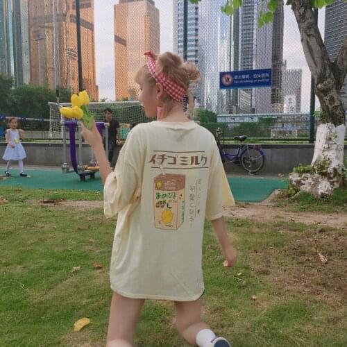 2018 new printing t-shirt Japanese-style trendy fashion text milk flower girl students cute. Order a free shipping