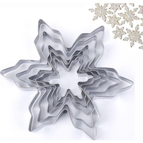 5 pcs/Lot Snowflake Shape Cookie Cutter Stainless Steel Snow Form Cookie Mold DIY Fondant Chocolate cake Decoration Mould