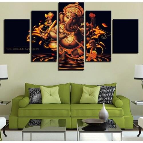 Elephant Lord Ganesh Indian God print Picture Painting on canvas For Living Room Wall art Decoration 5 Pieces