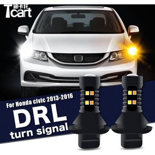 Car Accessories For Honda Civic 9th 2013 2014 2015 2016 Led Daytime Running Light Turn Drl 2in1
